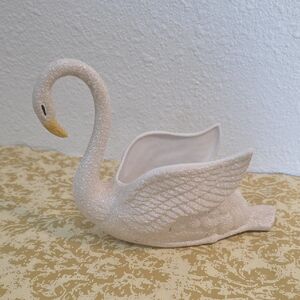 Vintage Swan Planter White Textured Ceramic
